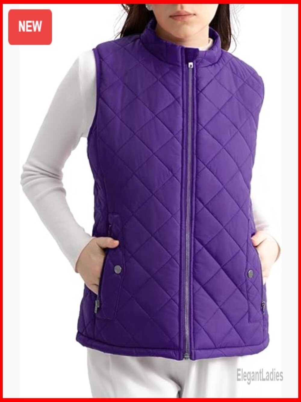Women's Quilted Puffer Vest Water-Resistant Zip Pockets Regular Fit